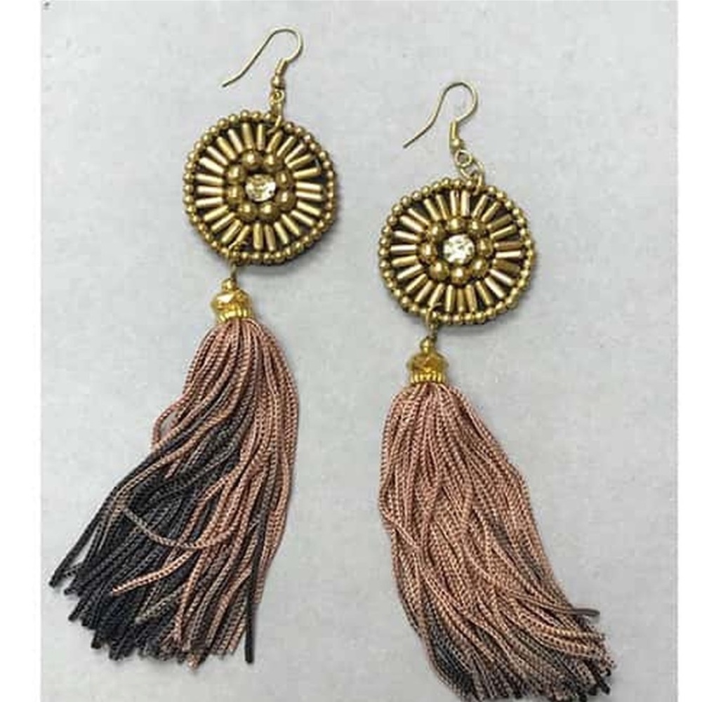 Long Ombre Tassel & Beadwork Earrings-NWT